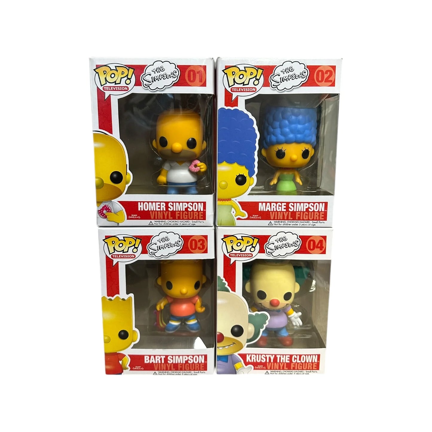 The Simpsons Original Funko Pop Set! - Homer #01, Marge #02, Bart #03, Krusty The Clown #04 - 2011 Pop! - Condition 8-8.5\\/10