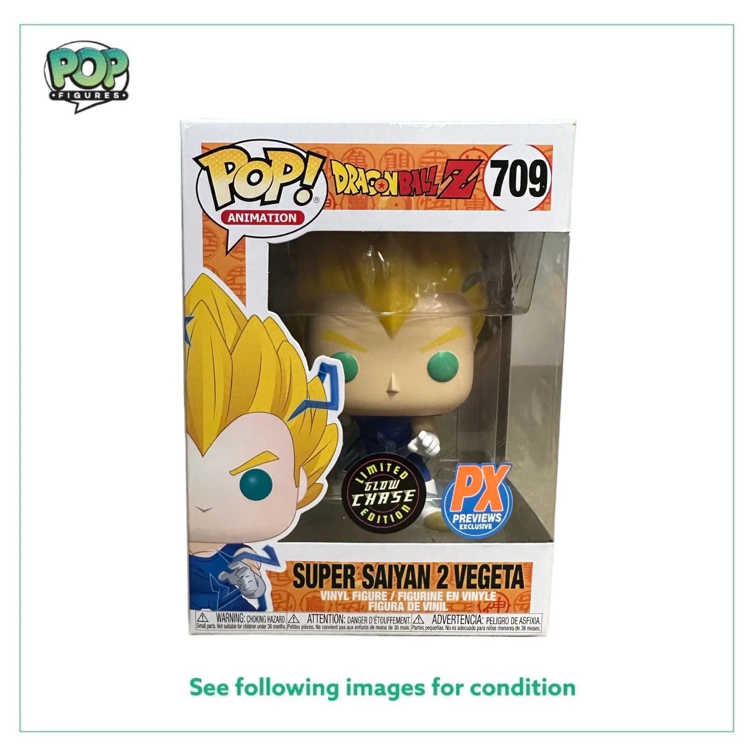 Super Saiyan 2 Vegeta #709 (Glow Chase) Funko Pop! - Dragon Ball Z - PX Previews Exclusive - Condition 8.75\/10