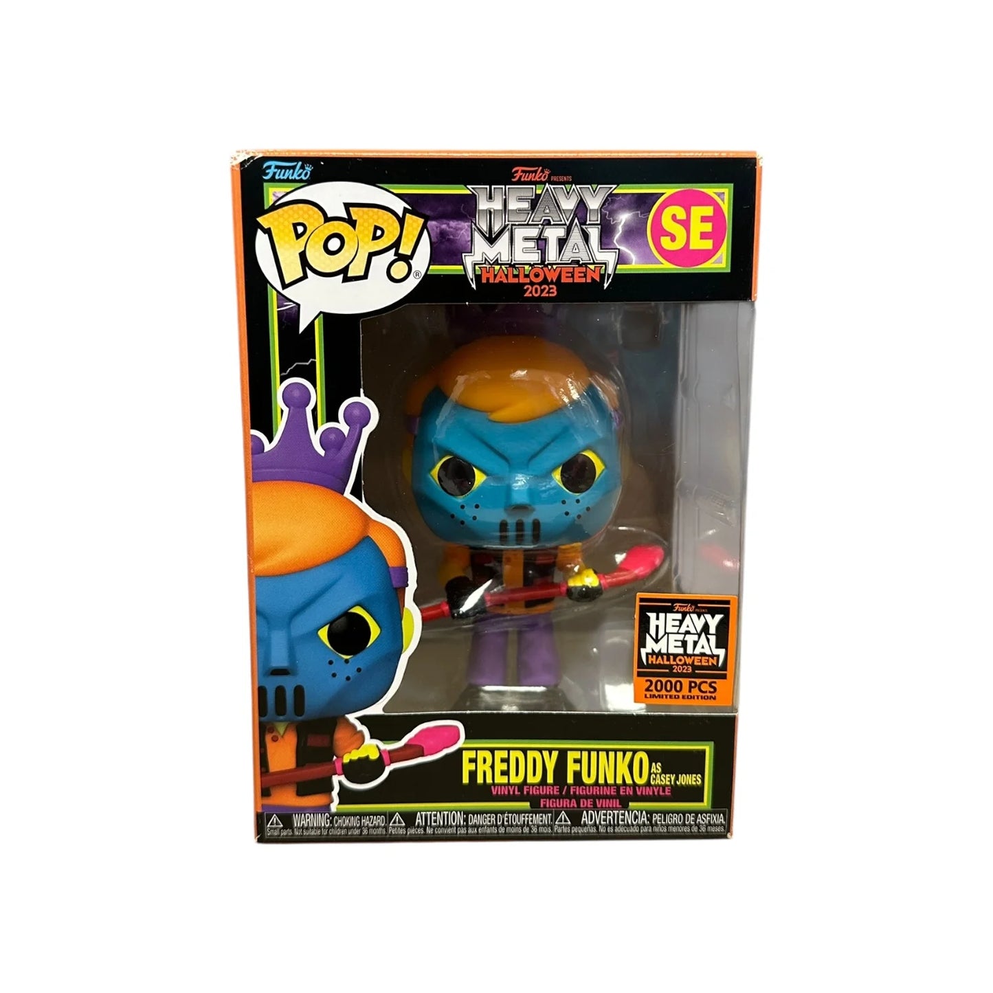 Freddy Funko as Casey Jones (Blacklight) Funko Pop! - Teenage Mutant Ninja Turtles - Heavy Metal Halloween 2023 Exclusive LE2000 Pcs - Condition 7.5\\/10