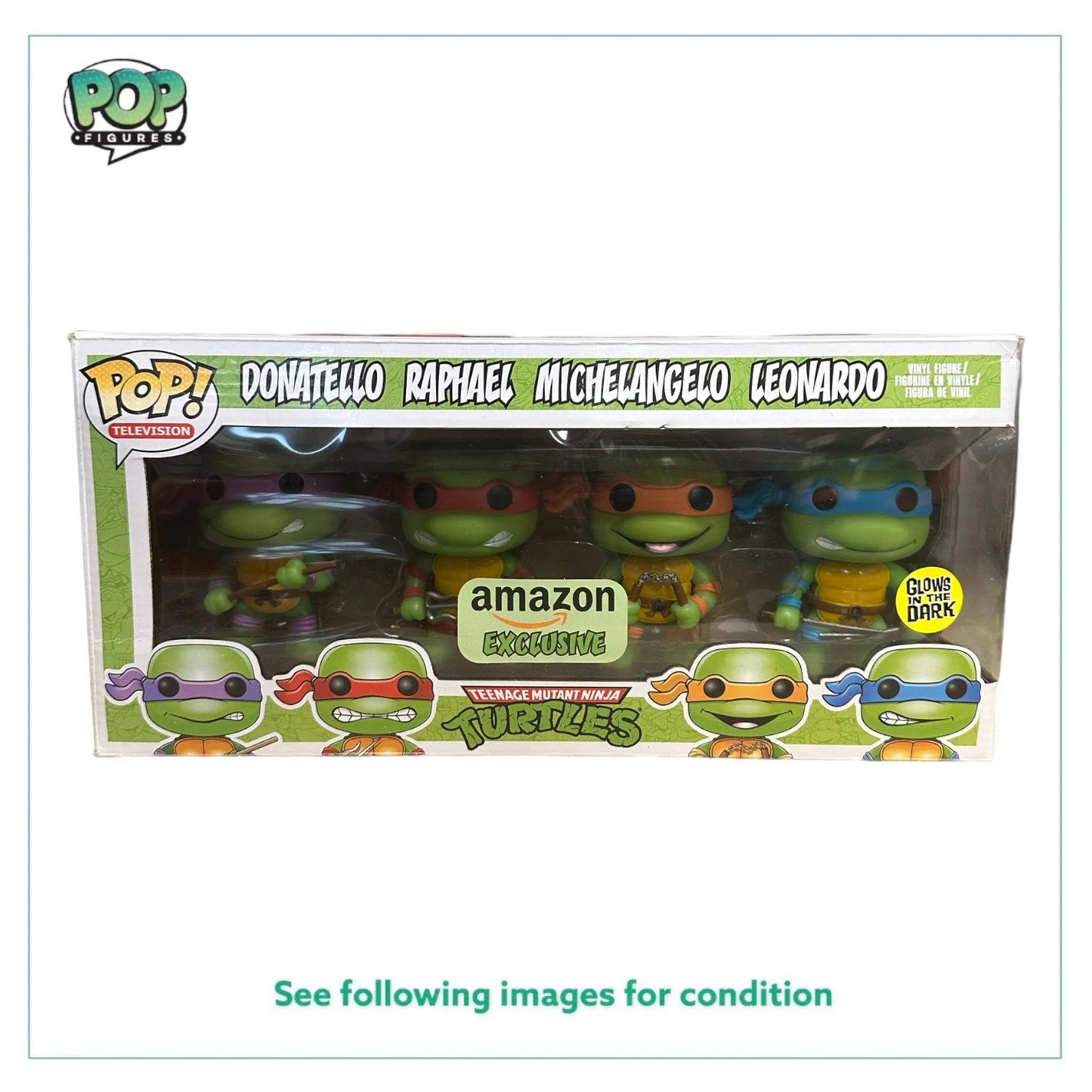 Ninja Turtles (Glows in the Dark) 4 Pack Funko Pop! - Teenage Mutant Ninja Turtles - Amazon Exclusive - Condition 6\\/10